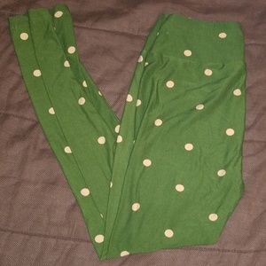LuLa Roe One Size Green Pokie Dotted Leggings